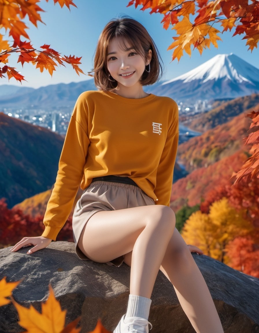 SDXL 秋の装いミニスカ足フェチお姉さん画像