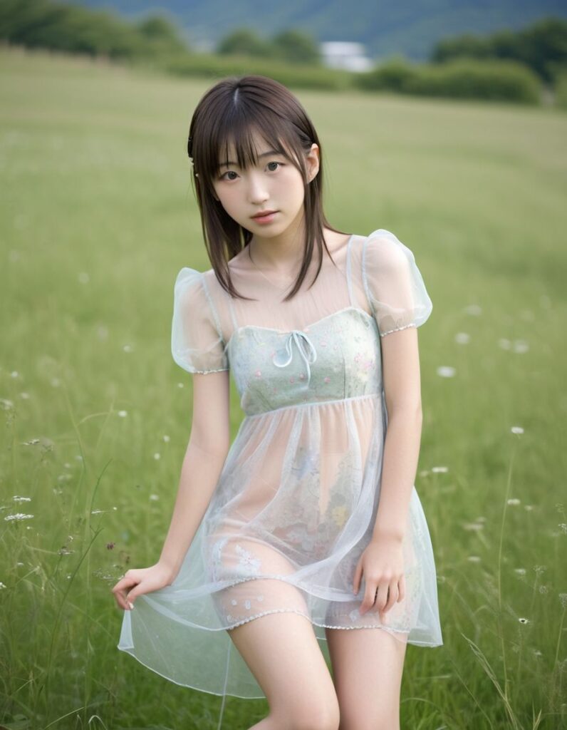 スケスケワンピ画像まとめ その9（草原の女の子編）11